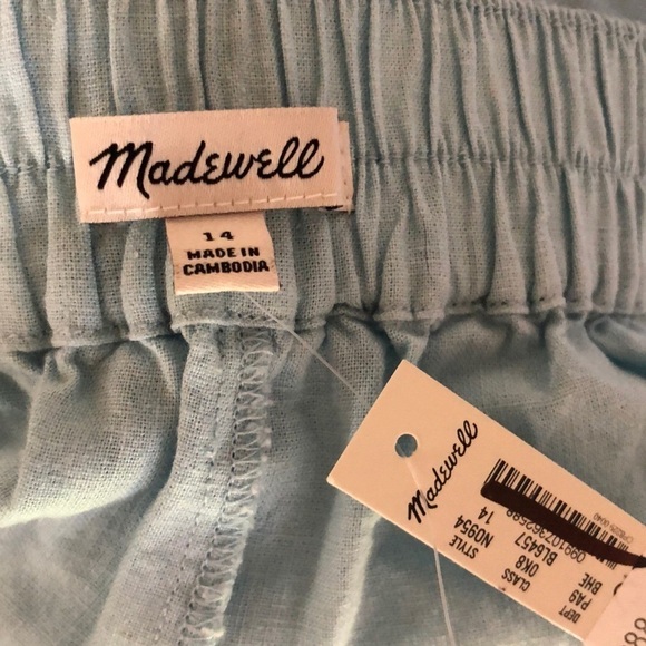 Madewell Pants Petite Pull-On Straight Crop Linen Blend Blue Heron NWT Size 14 - Picture 8 of 11